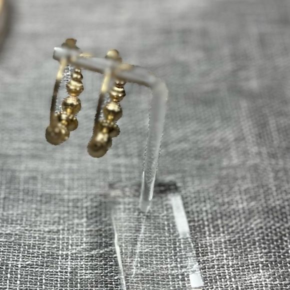 Gold Open Hoops w/ Gold Beads - Picture 7 of 7